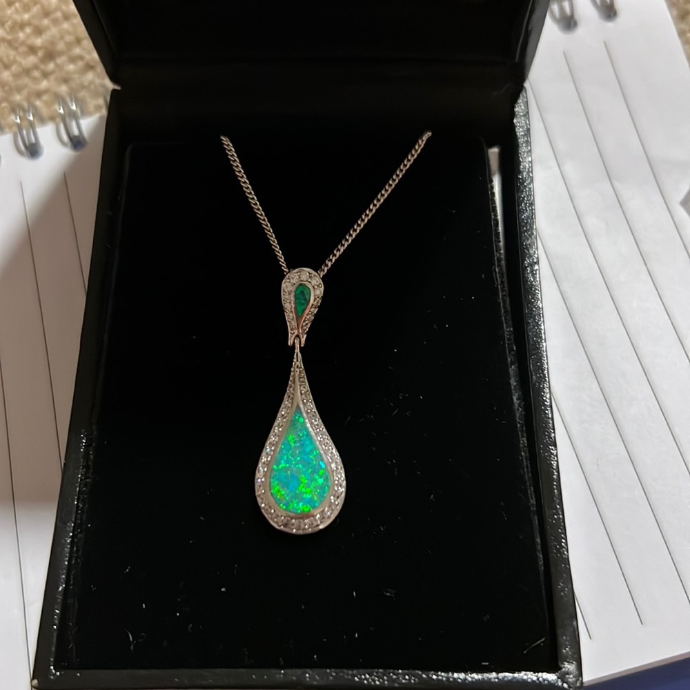 Sterling silver opal / crystal  necklace